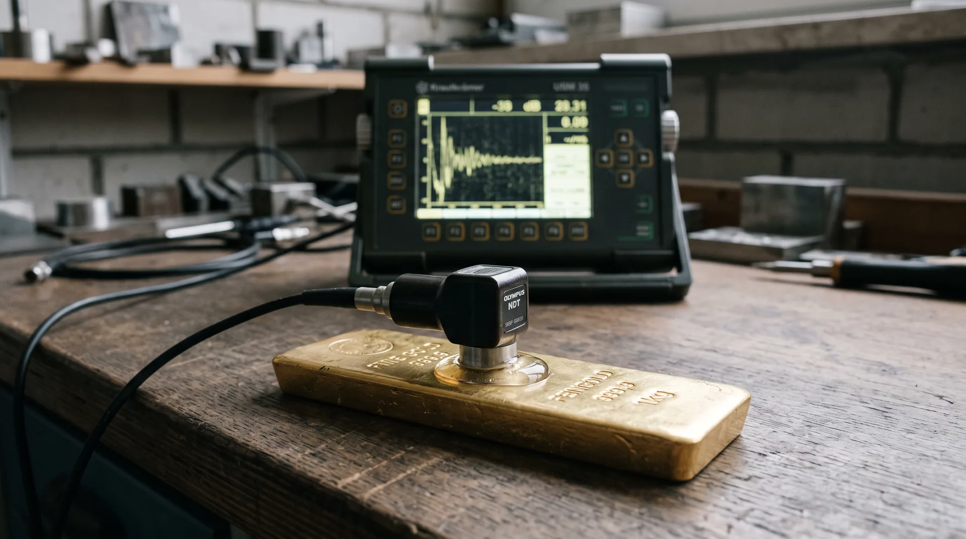 Was zeigt ein Ultraschalltest an einem Goldbarren?